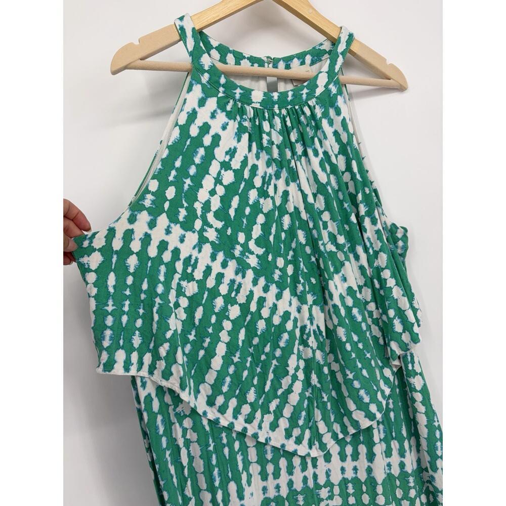 Chico’s Size XL Green White Abstract Tie Dye Halter Neck Layered Maxi Dress - Picture 4 of 9